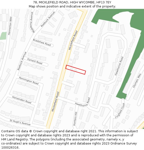 78, MICKLEFIELD ROAD, HIGH WYCOMBE, HP13 7EY: Location map and indicative extent of plot