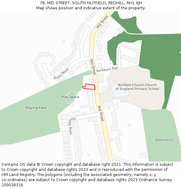 78, MID STREET, SOUTH NUTFIELD, REDHILL, RH1 4JH: Location map and indicative extent of plot