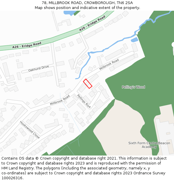 78, MILLBROOK ROAD, CROWBOROUGH, TN6 2SA: Location map and indicative extent of plot