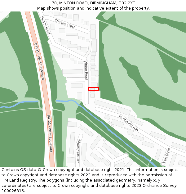 78, MINTON ROAD, BIRMINGHAM, B32 2XE: Location map and indicative extent of plot