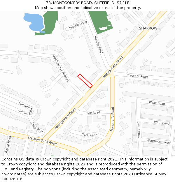 78, MONTGOMERY ROAD, SHEFFIELD, S7 1LR: Location map and indicative extent of plot
