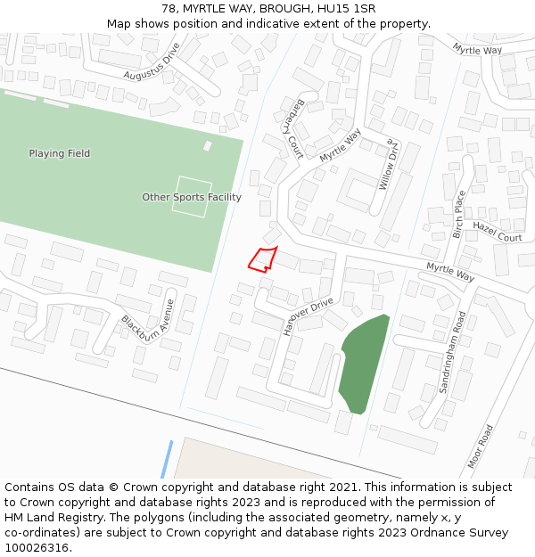 78, MYRTLE WAY, BROUGH, HU15 1SR: Location map and indicative extent of plot