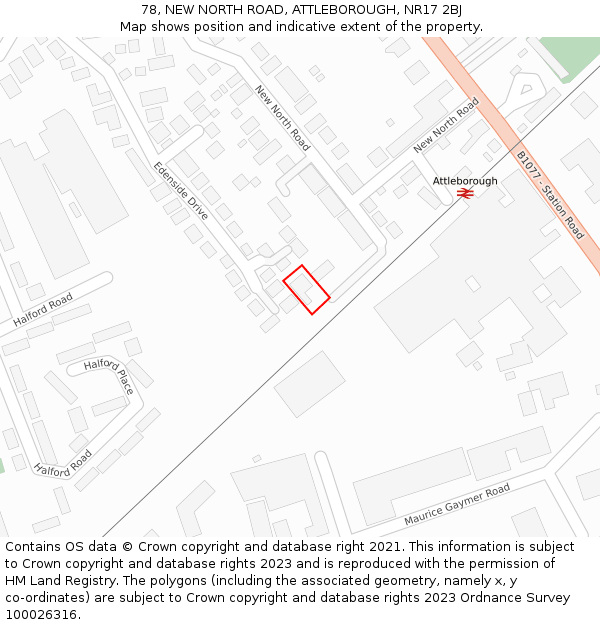 78, NEW NORTH ROAD, ATTLEBOROUGH, NR17 2BJ: Location map and indicative extent of plot