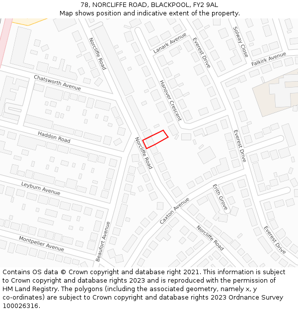 78, NORCLIFFE ROAD, BLACKPOOL, FY2 9AL: Location map and indicative extent of plot