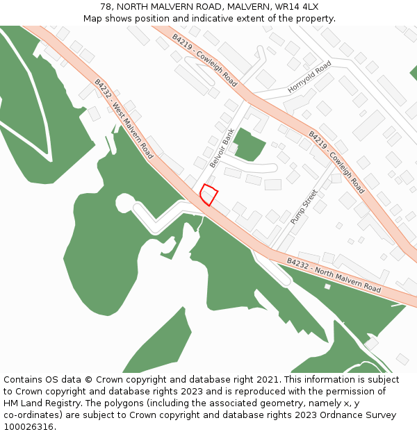78, NORTH MALVERN ROAD, MALVERN, WR14 4LX: Location map and indicative extent of plot