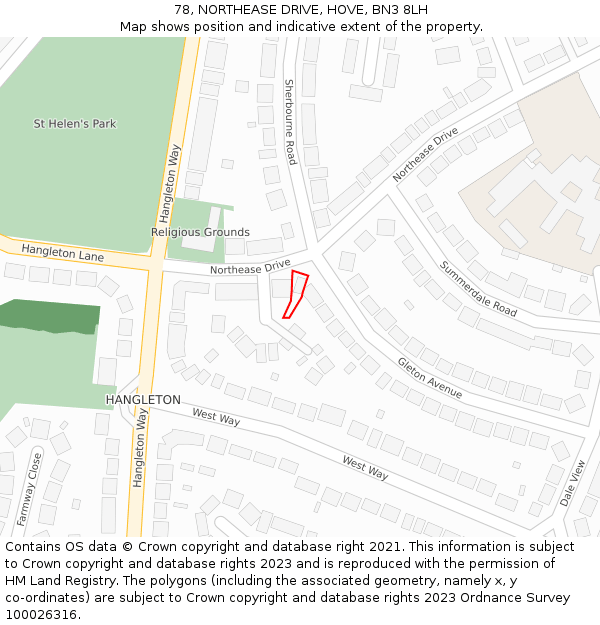 78, NORTHEASE DRIVE, HOVE, BN3 8LH: Location map and indicative extent of plot