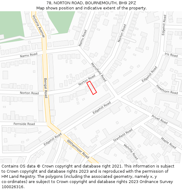 78, NORTON ROAD, BOURNEMOUTH, BH9 2PZ: Location map and indicative extent of plot