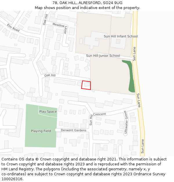 78, OAK HILL, ALRESFORD, SO24 9UG: Location map and indicative extent of plot