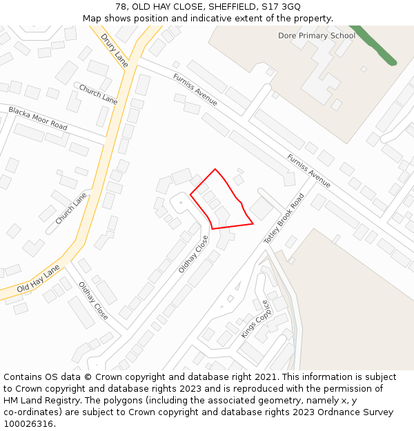 78, OLD HAY CLOSE, SHEFFIELD, S17 3GQ: Location map and indicative extent of plot