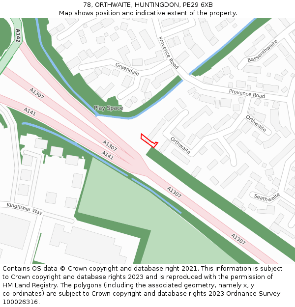 78, ORTHWAITE, HUNTINGDON, PE29 6XB: Location map and indicative extent of plot