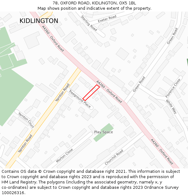 78, OXFORD ROAD, KIDLINGTON, OX5 1BL: Location map and indicative extent of plot