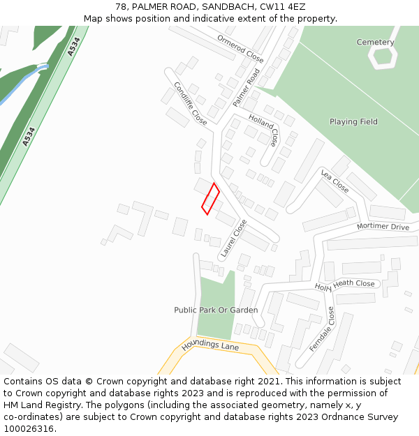 78, PALMER ROAD, SANDBACH, CW11 4EZ: Location map and indicative extent of plot