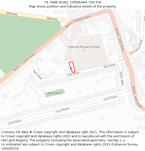 78, PARK ROAD, CATERHAM, CR3 5TA: Location map and indicative extent of plot