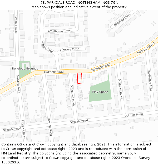 78, PARKDALE ROAD, NOTTINGHAM, NG3 7GN: Location map and indicative extent of plot
