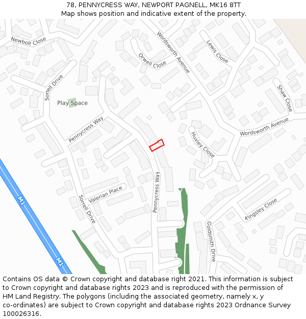 78, PENNYCRESS WAY, NEWPORT PAGNELL, MK16 8TT: Location map and indicative extent of plot