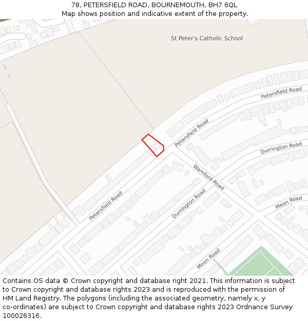78, PETERSFIELD ROAD, BOURNEMOUTH, BH7 6QL: Location map and indicative extent of plot