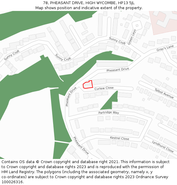 78, PHEASANT DRIVE, HIGH WYCOMBE, HP13 5JL: Location map and indicative extent of plot