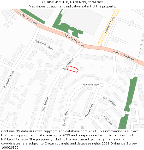 78, PINE AVENUE, HASTINGS, TN34 3PR: Location map and indicative extent of plot
