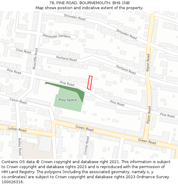 78, PINE ROAD, BOURNEMOUTH, BH9 1NB: Location map and indicative extent of plot