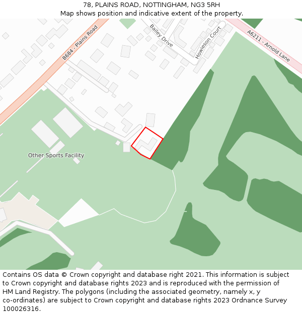 78, PLAINS ROAD, NOTTINGHAM, NG3 5RH: Location map and indicative extent of plot