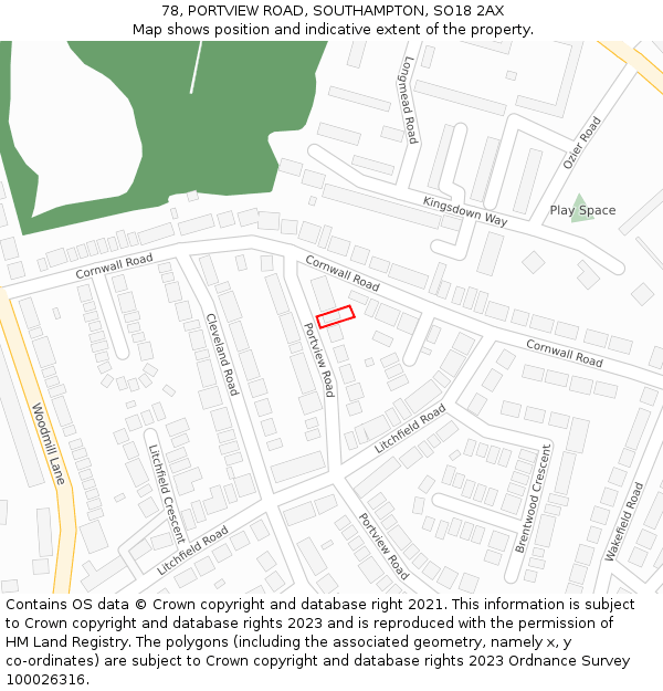 78, PORTVIEW ROAD, SOUTHAMPTON, SO18 2AX: Location map and indicative extent of plot