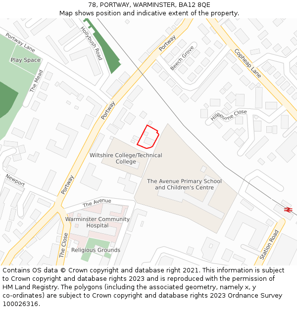 78, PORTWAY, WARMINSTER, BA12 8QE: Location map and indicative extent of plot