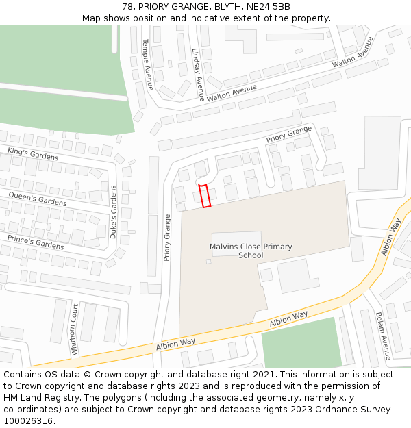 78, PRIORY GRANGE, BLYTH, NE24 5BB: Location map and indicative extent of plot