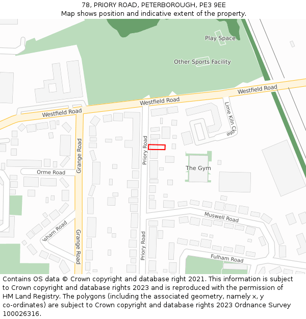 78, PRIORY ROAD, PETERBOROUGH, PE3 9EE: Location map and indicative extent of plot