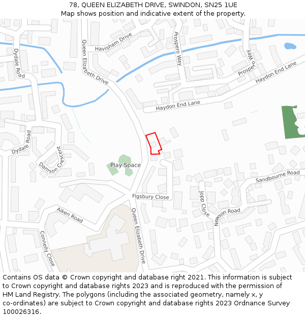 78, QUEEN ELIZABETH DRIVE, SWINDON, SN25 1UE: Location map and indicative extent of plot