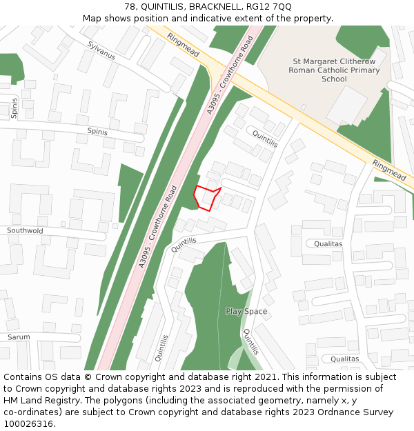 78, QUINTILIS, BRACKNELL, RG12 7QQ: Location map and indicative extent of plot