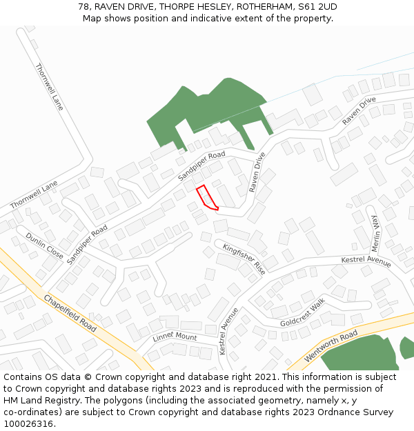 78, RAVEN DRIVE, THORPE HESLEY, ROTHERHAM, S61 2UD: Location map and indicative extent of plot
