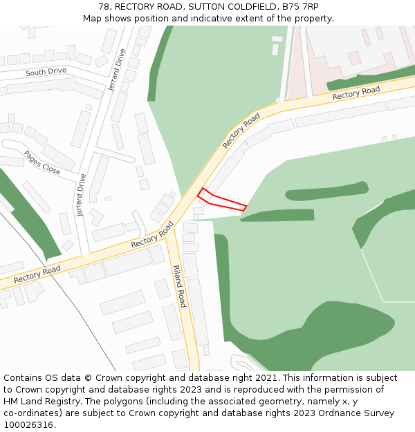 78, RECTORY ROAD, SUTTON COLDFIELD, B75 7RP: Location map and indicative extent of plot