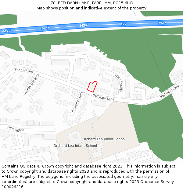 78, RED BARN LANE, FAREHAM, PO15 6HD: Location map and indicative extent of plot