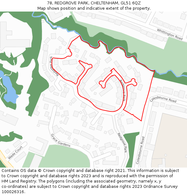 78, REDGROVE PARK, CHELTENHAM, GL51 6QZ: Location map and indicative extent of plot