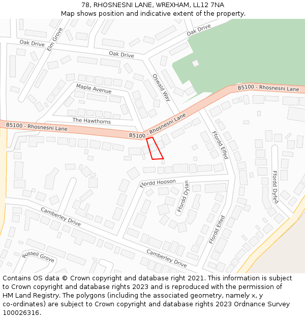 78, RHOSNESNI LANE, WREXHAM, LL12 7NA: Location map and indicative extent of plot