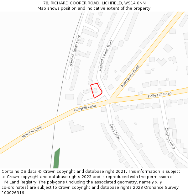 78, RICHARD COOPER ROAD, LICHFIELD, WS14 0NN: Location map and indicative extent of plot