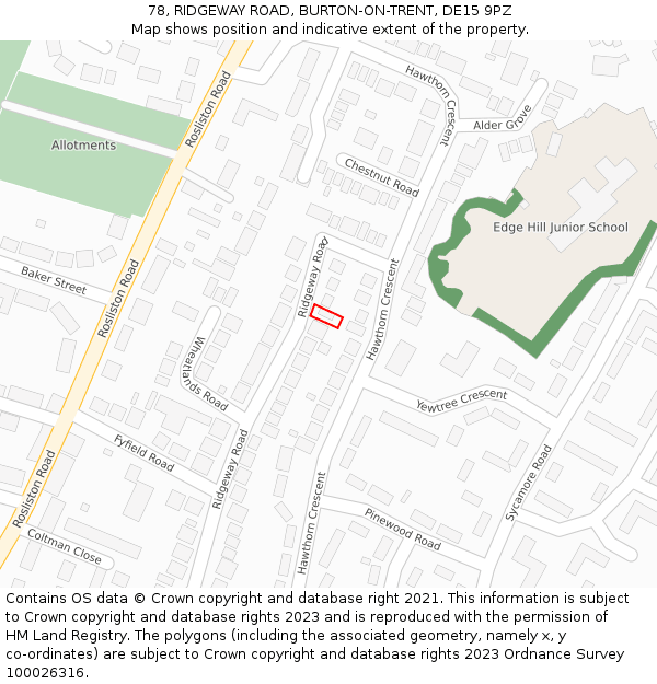 78, RIDGEWAY ROAD, BURTON-ON-TRENT, DE15 9PZ: Location map and indicative extent of plot