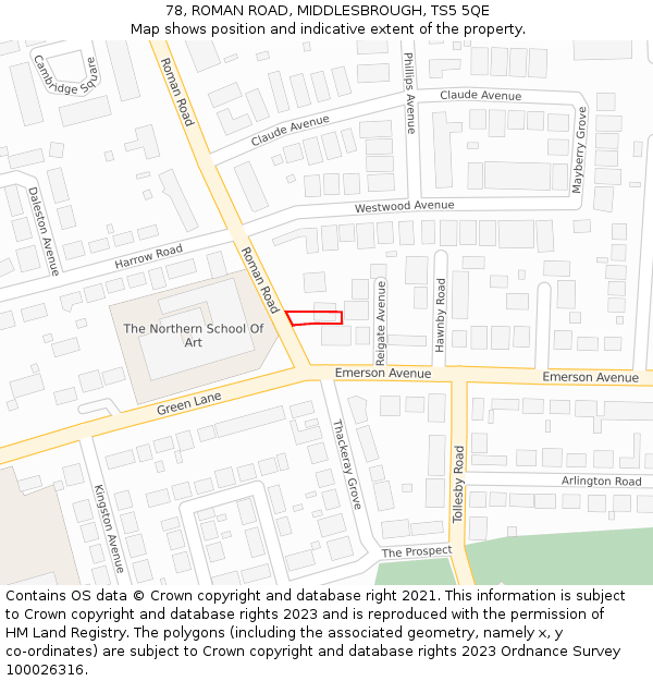 78, ROMAN ROAD, MIDDLESBROUGH, TS5 5QE: Location map and indicative extent of plot