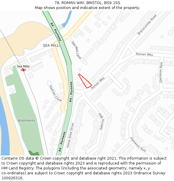 78, ROMAN WAY, BRISTOL, BS9 1SS: Location map and indicative extent of plot