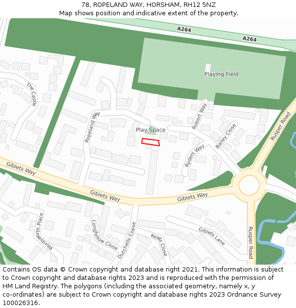 78, ROPELAND WAY, HORSHAM, RH12 5NZ: Location map and indicative extent of plot