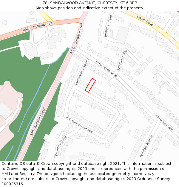 78, SANDALWOOD AVENUE, CHERTSEY, KT16 9PB: Location map and indicative extent of plot