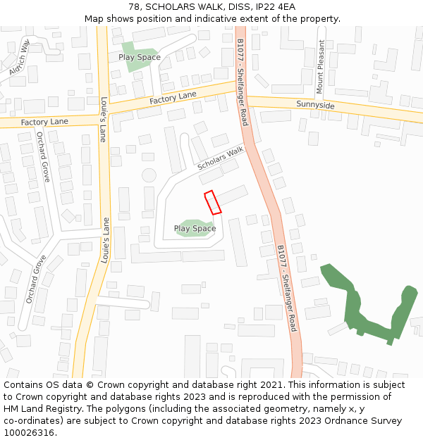 78, SCHOLARS WALK, DISS, IP22 4EA: Location map and indicative extent of plot