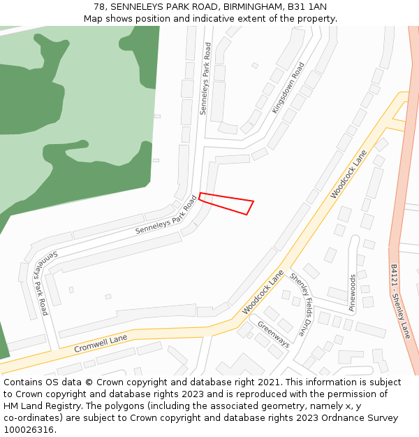 78, SENNELEYS PARK ROAD, BIRMINGHAM, B31 1AN: Location map and indicative extent of plot