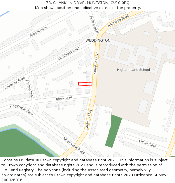 78, SHANKLIN DRIVE, NUNEATON, CV10 0BQ: Location map and indicative extent of plot