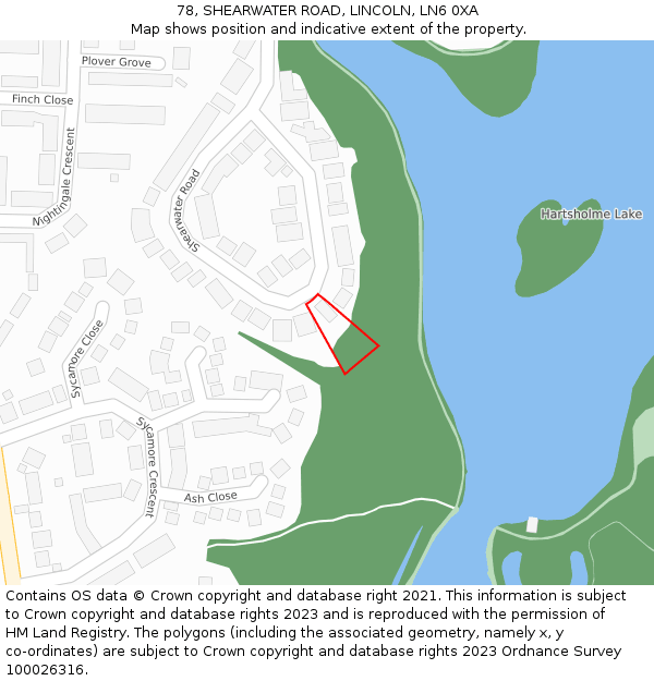 78, SHEARWATER ROAD, LINCOLN, LN6 0XA: Location map and indicative extent of plot