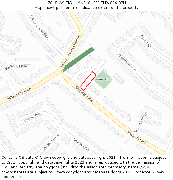 78, SLAYLEIGH LANE, SHEFFIELD, S10 3RH: Location map and indicative extent of plot