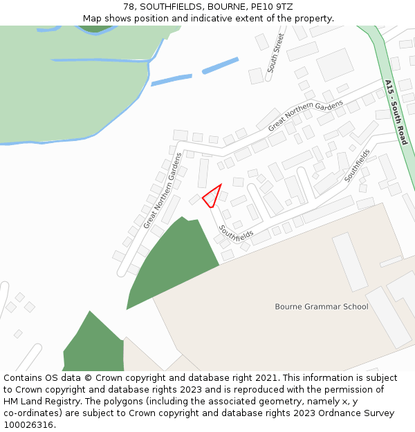 78, SOUTHFIELDS, BOURNE, PE10 9TZ: Location map and indicative extent of plot