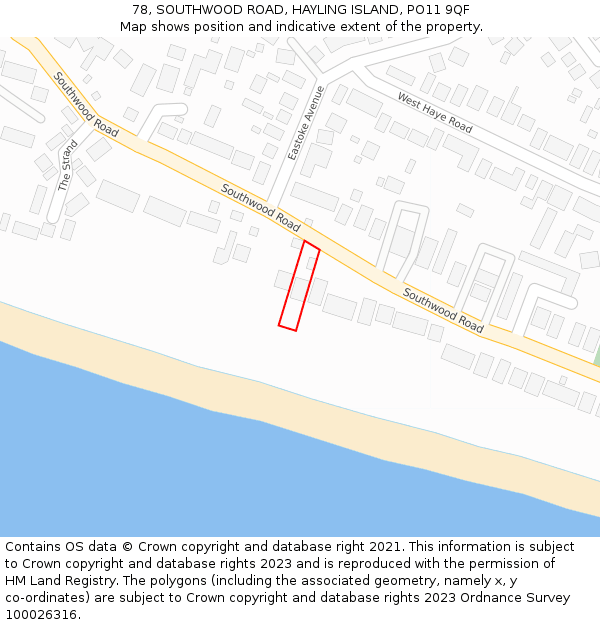 78, SOUTHWOOD ROAD, HAYLING ISLAND, PO11 9QF: Location map and indicative extent of plot