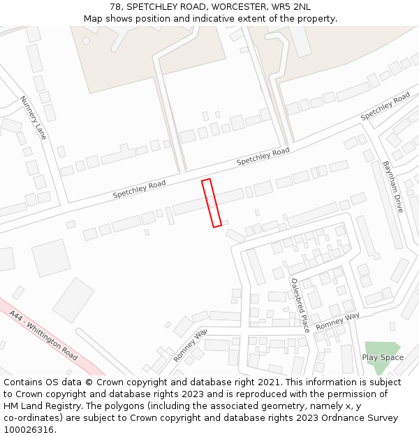 78, SPETCHLEY ROAD, WORCESTER, WR5 2NL: Location map and indicative extent of plot