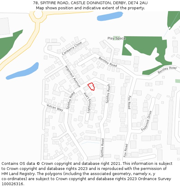 78, SPITFIRE ROAD, CASTLE DONINGTON, DERBY, DE74 2AU: Location map and indicative extent of plot